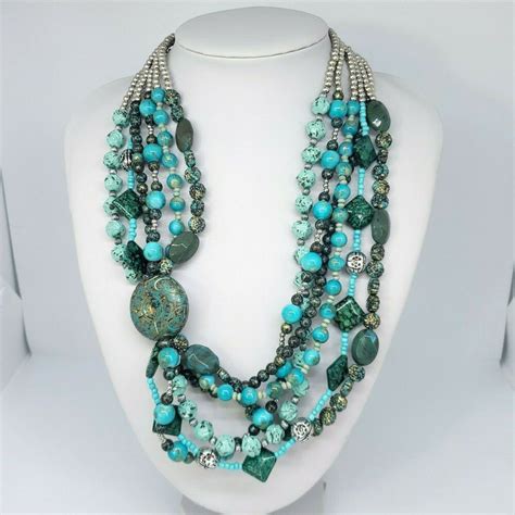 Turquoise Color Bead Statement Necklace Chic Chunky Bib Jewelry