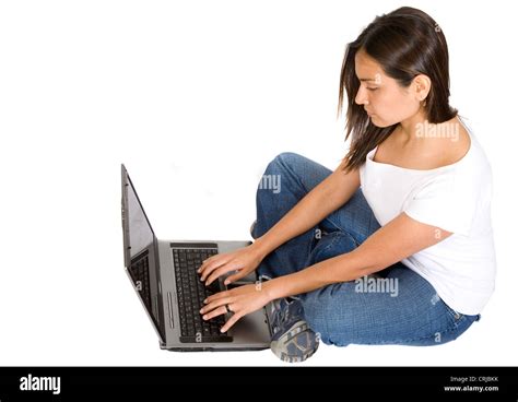 Beautiful Girl Using A Laptop Stock Photo Alamy