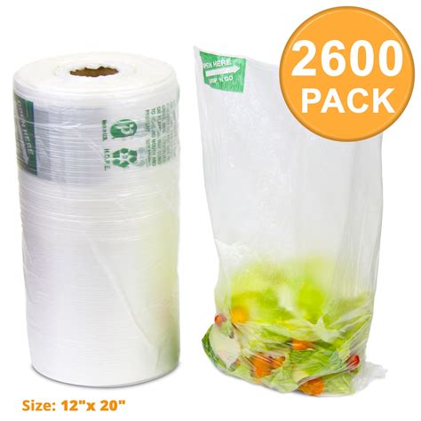 2600 Ct 12x 20 Large Plastic Produce Bag Roll Us Made Hdpe Durable
