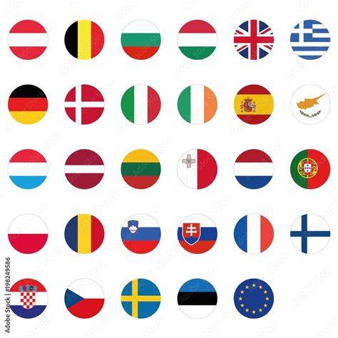Vector Illustration Set Of European Union Flags European Union