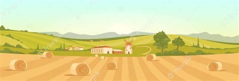 Premium Vector Farm In Countryside Flat Color Illustration Farmland