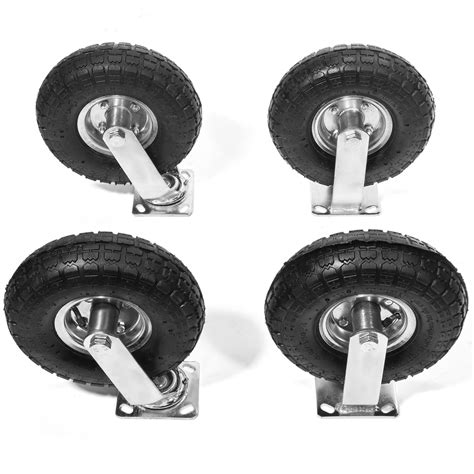 4 Pieces 10 Inch Pneumatic Tire Set Of 2 Rigid Fixed And 2 Swivel