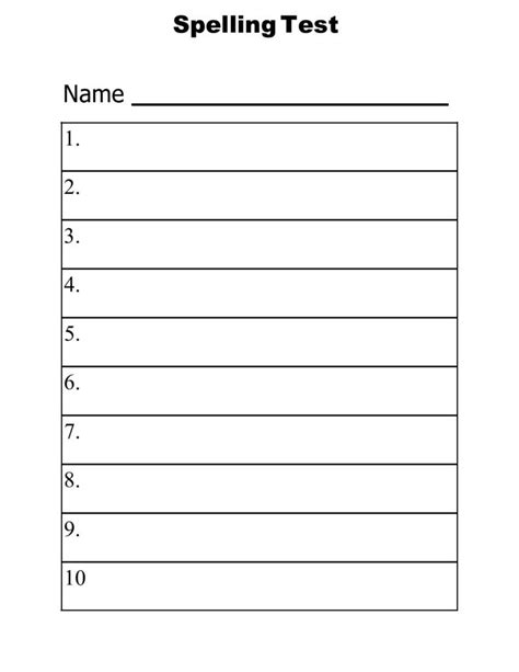 Blank Spelling Test Printable