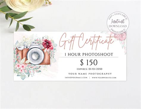 Photography T Certificate Template Printable Photo Session Etsy