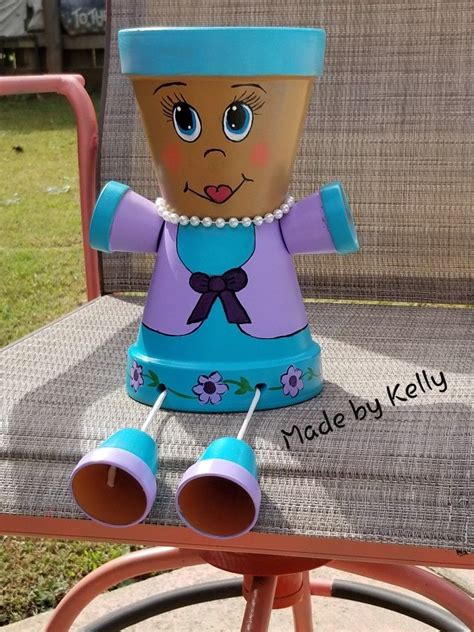 Clay Pot People Girl Clay Pot Crafts Clay Pot Projects Painted Clay