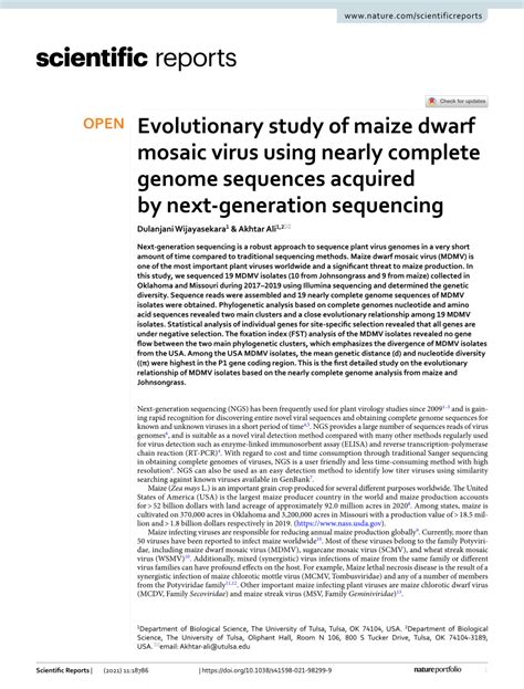 Pdf Evolutionary Study Of Maize Dwarf Mosaic Virus Using Nearly
