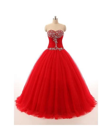 Ball Gown Sweetheart Sweep Train Tulle Prom Dress With Ruffles Beading