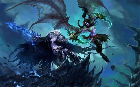 Warcraft Demon Hunter And Arthas Illustration Hd Wallpaper Wallpaper