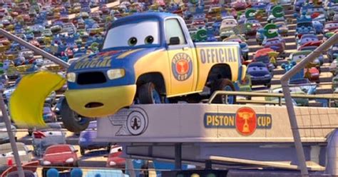 Status flags are used to inform all drivers of the general status of the course during a race. Dan the Pixar Fan: Cars: Dexter Hoover with Yellow Flag