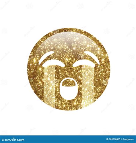Golden Glitter Emoji Sad Face With Crying Tear Icon Stock Illustration