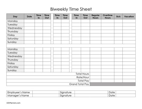 Free Timesheet Template Printables Instant Download