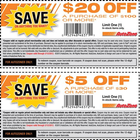 5 Off 30 And 20 Off 100 At Autozone Coupon Via The