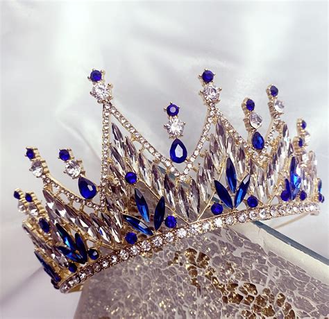 Blue And Gold Crystal Crown Victorian Sapphire Crown Blue Etsy