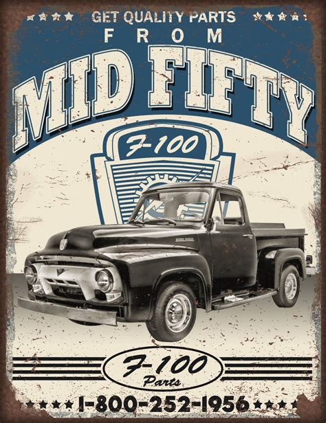 1953 56 Ford F 100 Metal Sign Vintage Looking Mid Fifty Ad Blue And White
