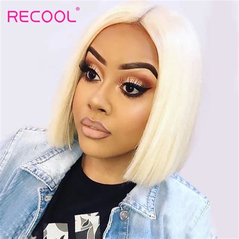 Recool Blonde Lace Front Wig 613 Short Bob Lace Front Human Hair Wigs