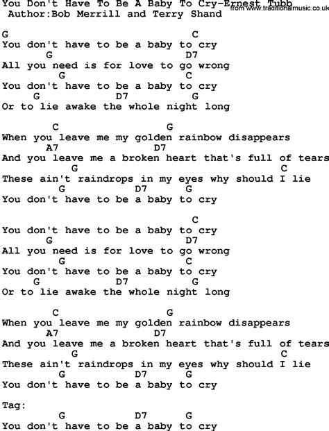 Country Musicyou Dont Have To Be A Baby To Cry Ernest Tubb Lyrics And