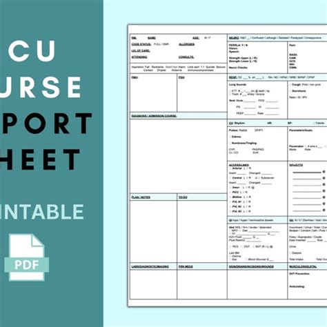Icu Nurse Report Sheet Night Shift Etsy