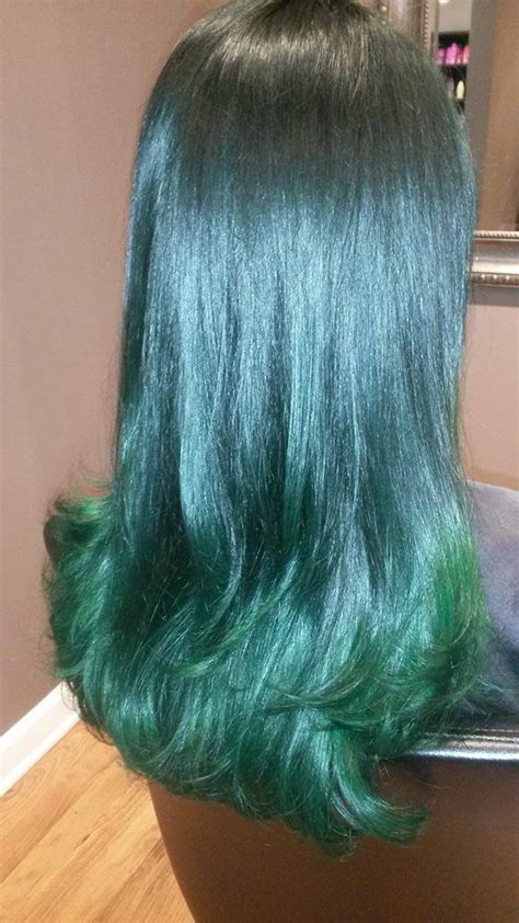 Green Ombre Tralise Salon Pravana Vivids Green And Black Hair Long
