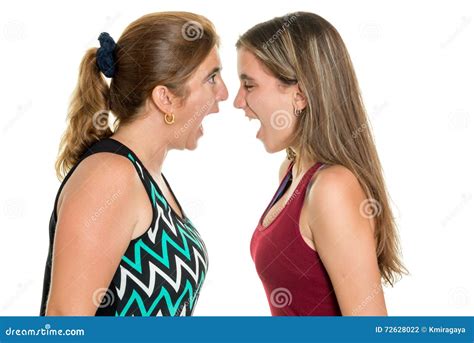 Angry Mother And Her Teenage Daughter Yelling At Each Other Stock