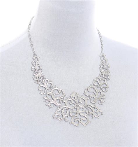 Silver Statement Necklace Silver Bib Necklace Silver Baroque Necklace On Luulla