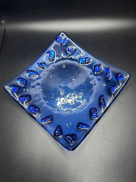 Blue Fused Art Glass Plate Etsy