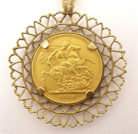 Queen Victoria 1896 Gold Full Sovereign In 9ct Gold Pendant Mount On A
