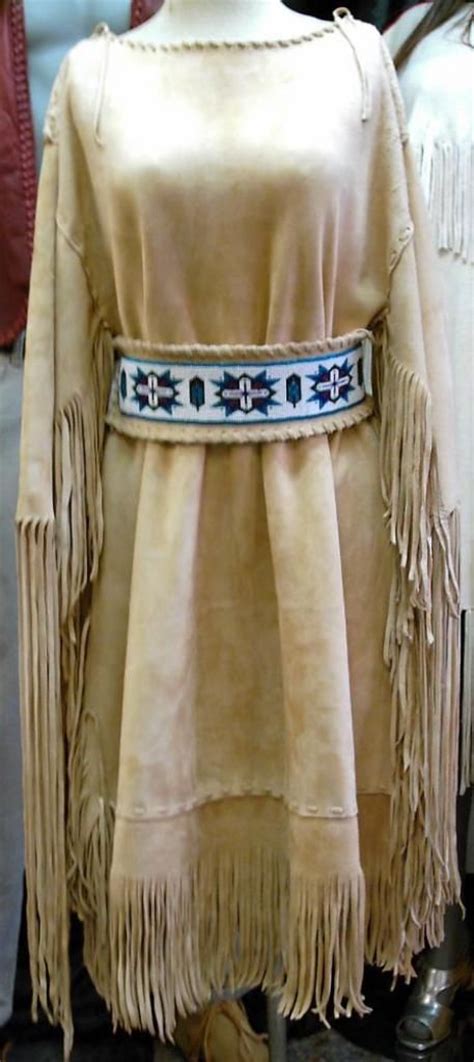 Native American Stylish Womans Buckskin Beige Suede Leather Powwow Regalia Beaded Wedding Dress