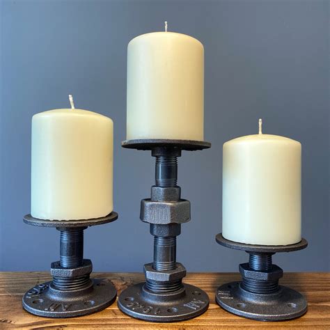 Industrial Pipe Pillar Candle Holders Rustic Handmade Furniture