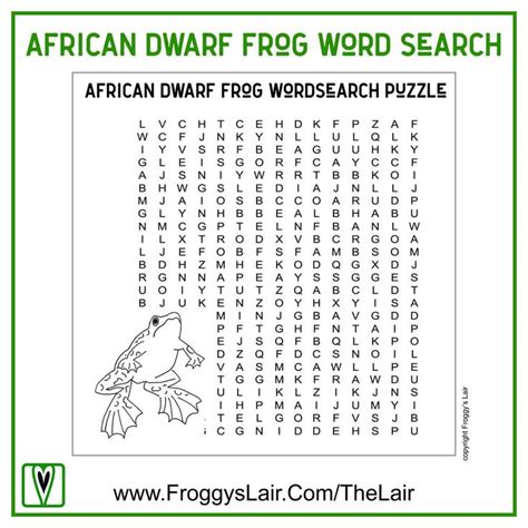 Froggy Printable African Dwarf Frog Word Search Puzzle Dwarf Frogs