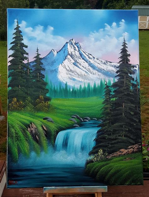 Bob Ross Style Mountain Waterfall Oil 18x24 Canvas Ifttt