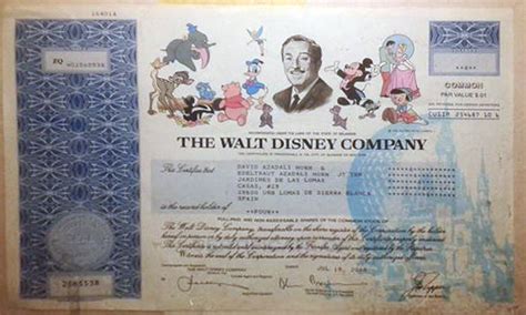 Submitted 2 hours ago by williams_5x. Walt Disney Company - Stock Certificate - One Share - July 15th 2010 - Catawiki