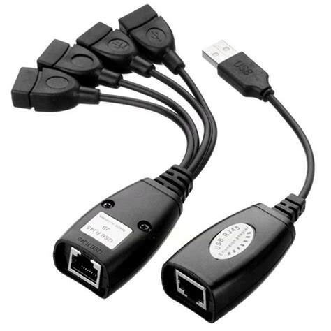 50m USB Extender over Cat5e-6 4 Way USB HUB - GeeWiz