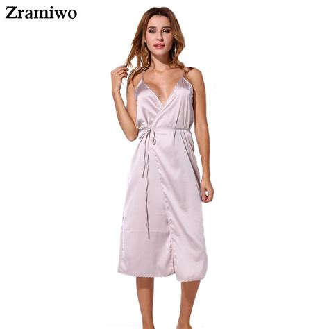 Buy Long Satin Nightgown Comfy Deep V Nightie Sexy A