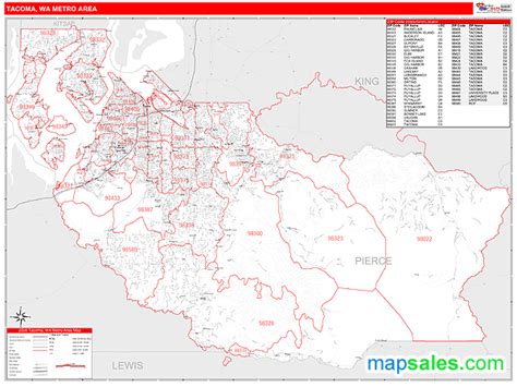 Tacoma Wa Metro Area Zip Code Wall Map Red Line Style By Marketmaps