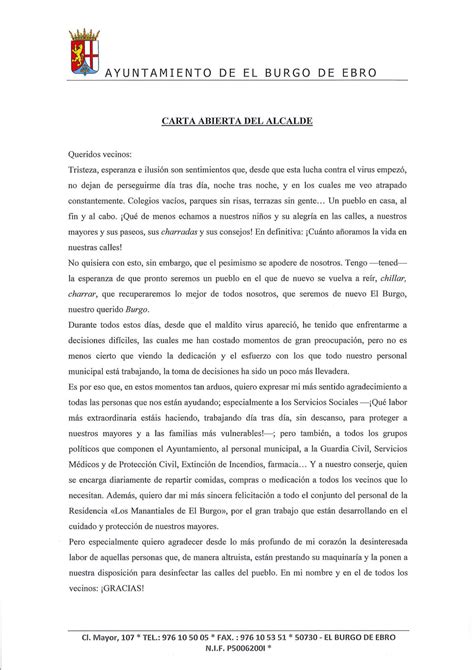 Carta Del Alcalde Covid 19 El Burgo De Ebro