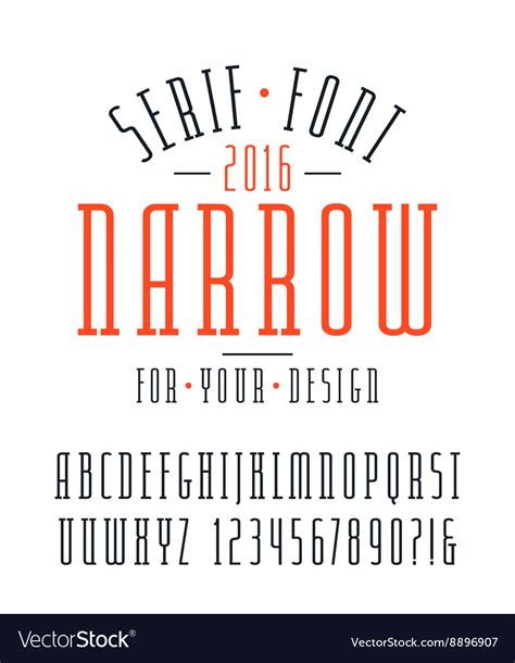 Narrow Serif Font And Numbers Royalty Free Vector Image
