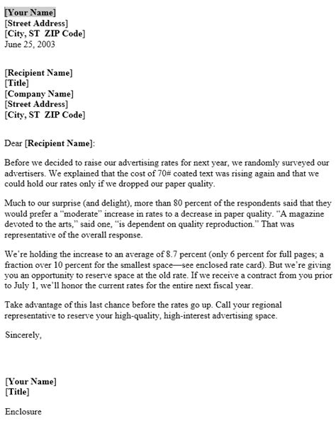 Sample Notice Of Rate Increase Letter Template Useful Letters Templates