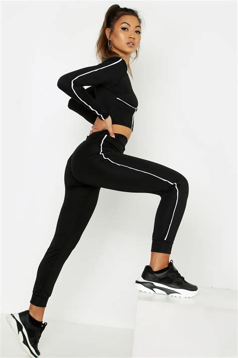 Fit Reflective Binding Leggings Activewear Fashion Womens Workout