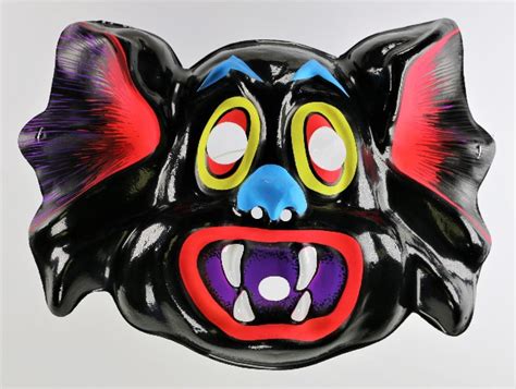 Vintage Vampire Bat Halloween Mask Black 1980s Horror