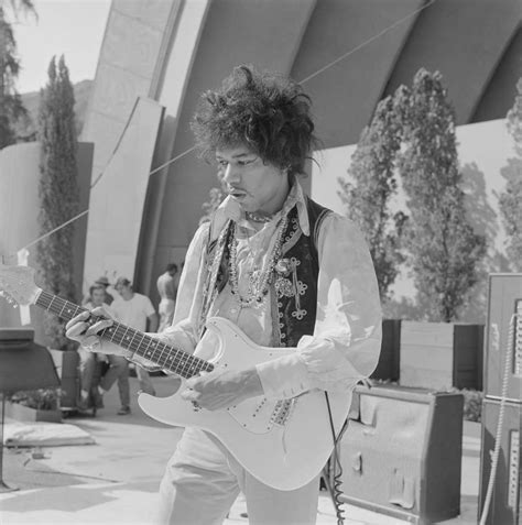 Jimi Hendrix Plays His Fender Stratocaster Electric Guitar Onstage During Soundcheck For His