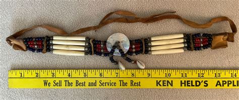 Vtg Native American Navago Style Beads Leather Necklace Tribal Choker Bohemian Ebay