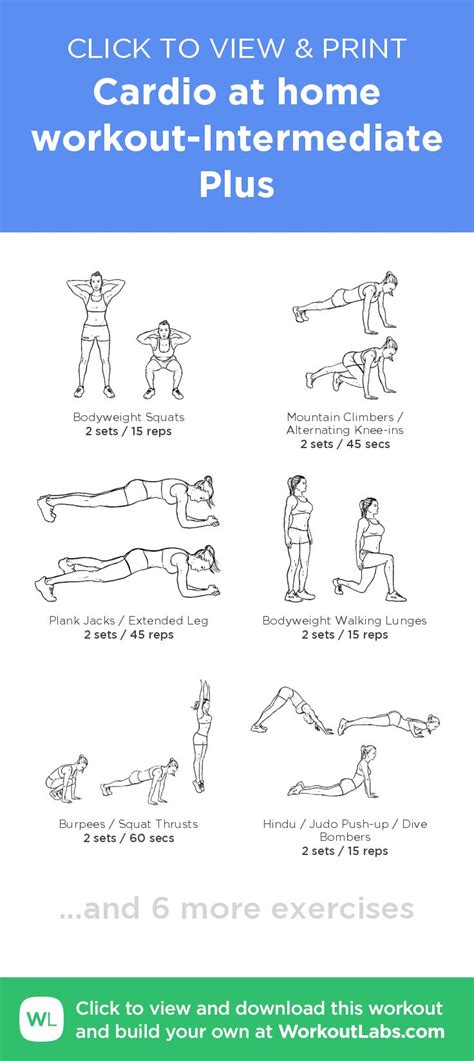 Cardio At Home Workout Intermediate Plus Click To View And Print This
