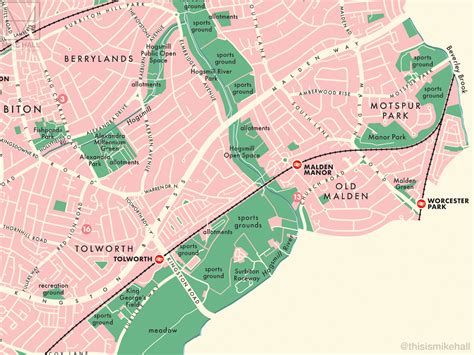 Kingston Upon Thames London Borough Retro Map Giclee Print Mike