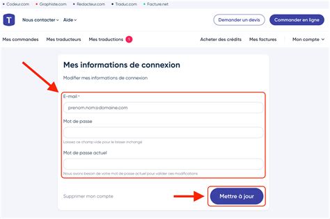 Aide de Traduc.com · Comment changer mon mot de passe