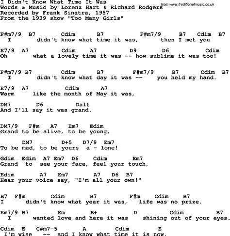 Song Lyrics With Guitar Chords For I Didnt Know What Time It Was