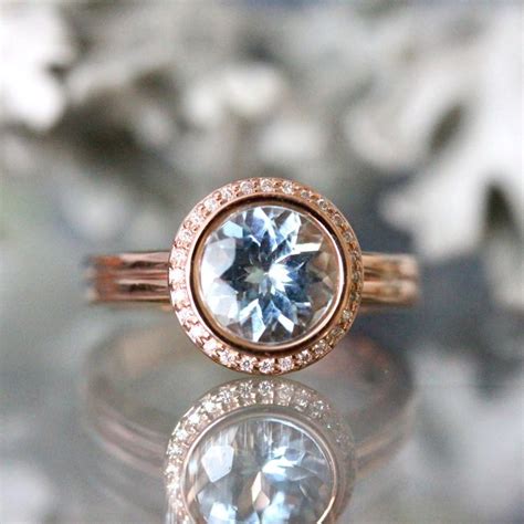 Aquamarine 14k Rose Gold Ring Aquamarine And Diamond Ring Engagement
