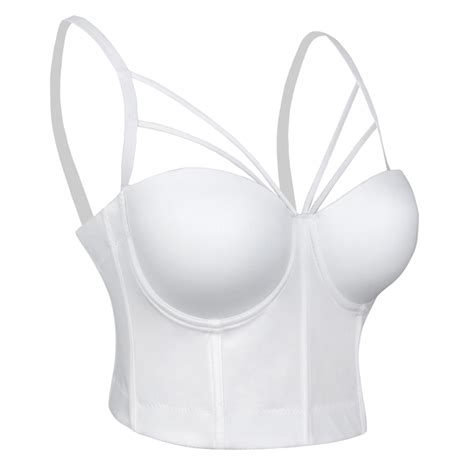 Sexy White Strappy Padded Underwire B Cup Bustier Bra Clubwear Crop Top N18721