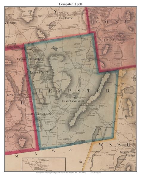 Lempster New Hampshire 1860 Old Town Map Custom Print Sullivan Co