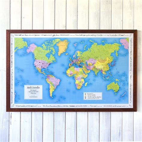 Personalised World Traveller Map Framed Map Of The World With Pins