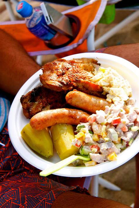 Tongan food consists mostly of root vegetables such as taro and sweet potato, coconut products, fresh fruit. Typical Tongan BBQ plate. #TakapuFavorites #Raw Fish #BBQ #Kumala #PotatoSalad #Yum # ...